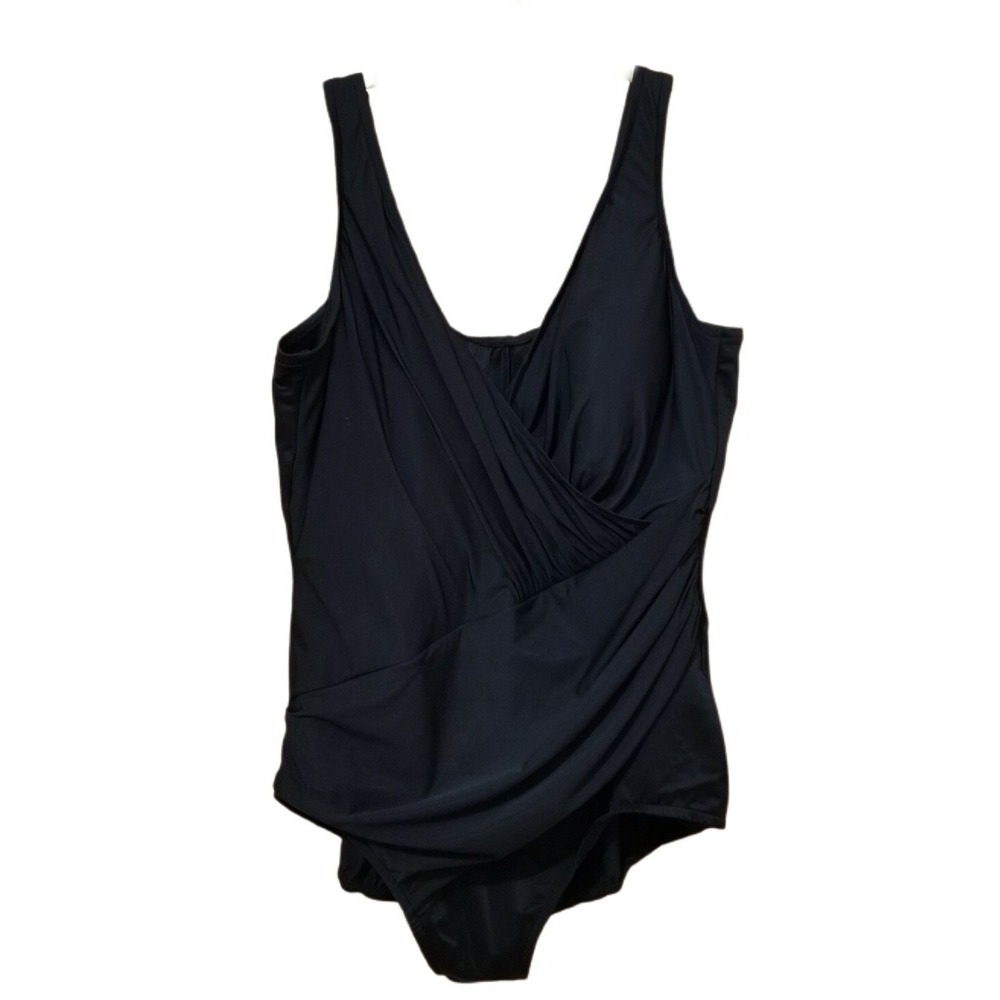 MIRACLESUIT Swimsuit Womens 12 Black Pull-On Padded Ruched Front One-Piece